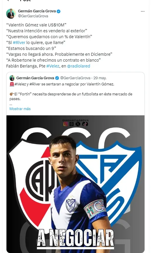 Velez quiere a Robertone