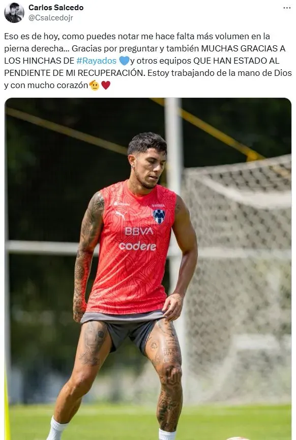El emotivo mensaje de Carlos Salcedo en medio de su recuperación (X)