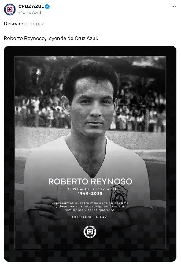 Falleció Roberto Reynoso, leyenda de Cruz Azul (X)