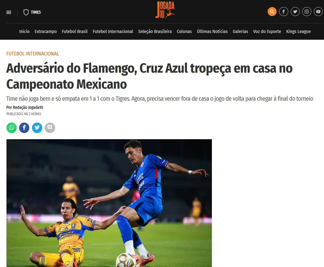 En Brasil se anotician de la derrota de Cruz Azul. (Captura Jogada 10)