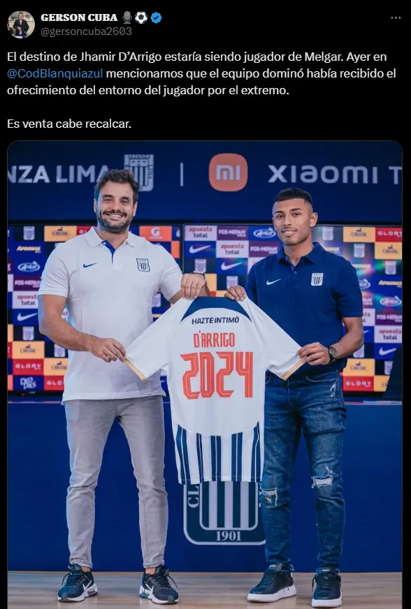 Jhamir D’Arrigo se va vendido (Foto: X).