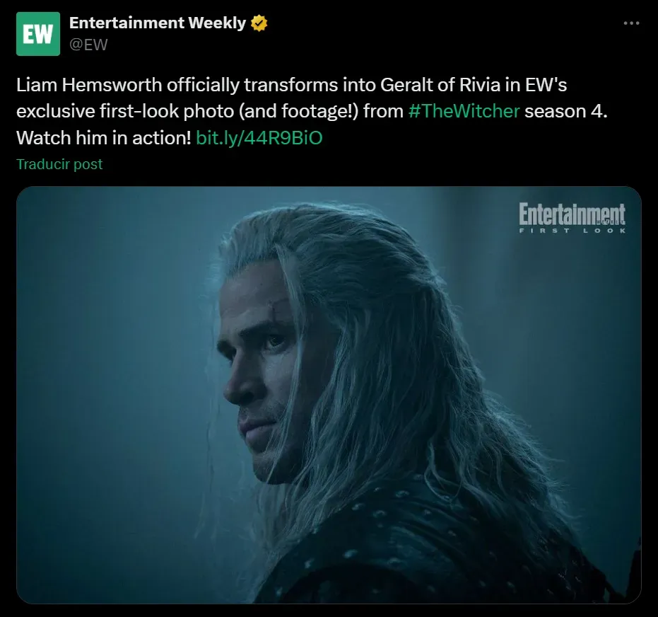 Primer vistazo a Liam Hemsworth como Geralt de Rivia en The Witcher 4. (Entertainment Weekly)