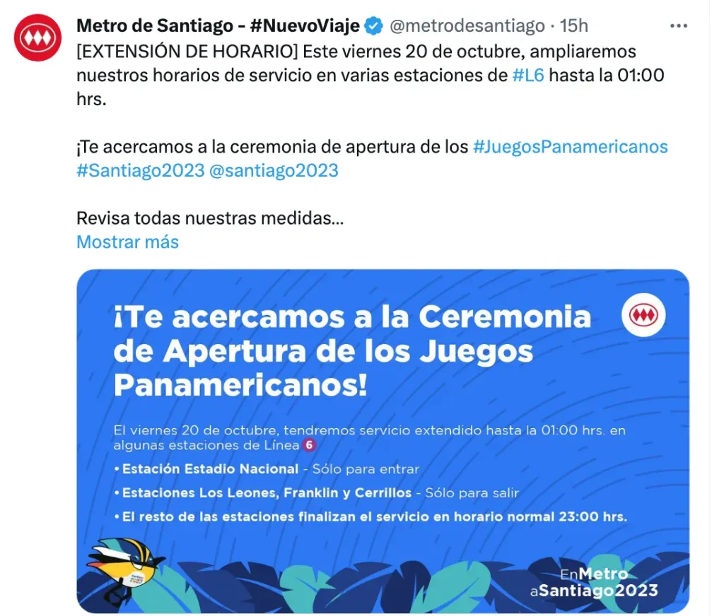 Metro de Santiago anuncia la extensión de sus horarios para algunas estaciones.