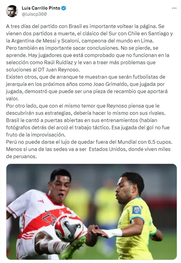 ¿Juan Reynoso convocará a Raúl Ruidíaz? Luis Carrillo Pinto analiza el escenario. | Crédito: @luiscp360.