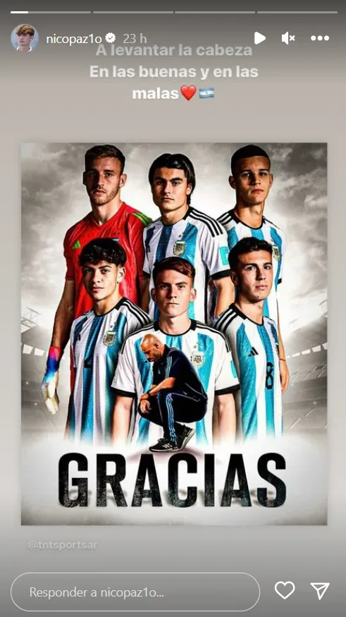 El posteo de Nico Paz por la eliminación de la Selección Argentina Sub 20 del Mundial. Instagram