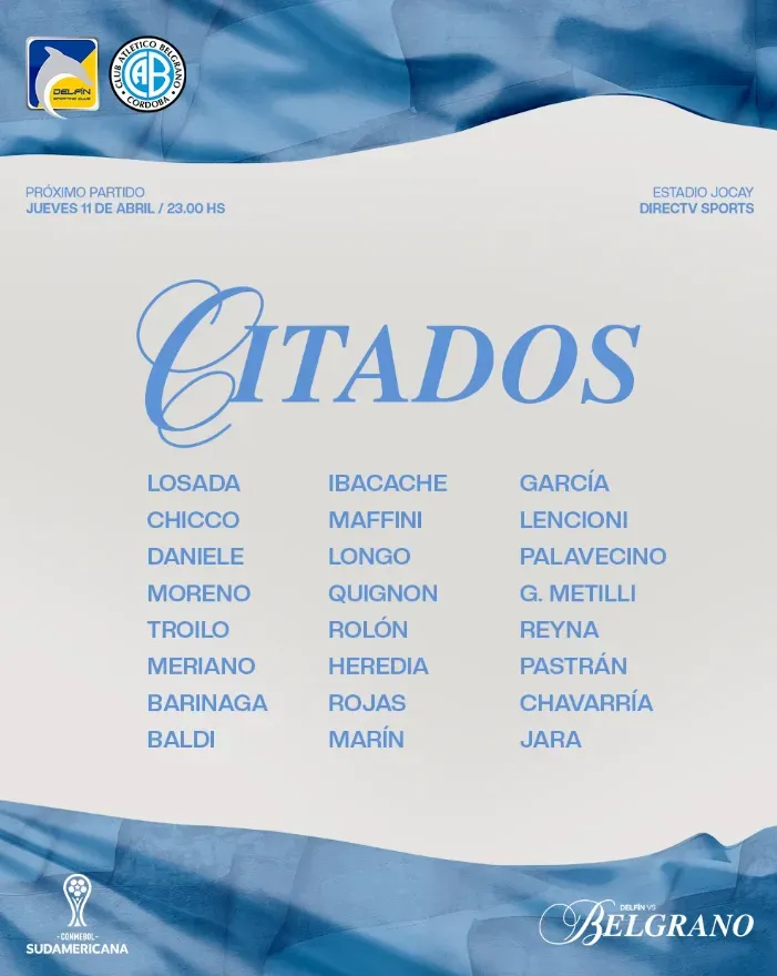 Los convocados del Pirata para viajar a Ecuador. (RRSS Belgrano)