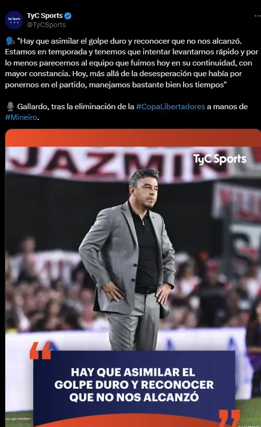 La frase de Gallardo tras la eliminación.