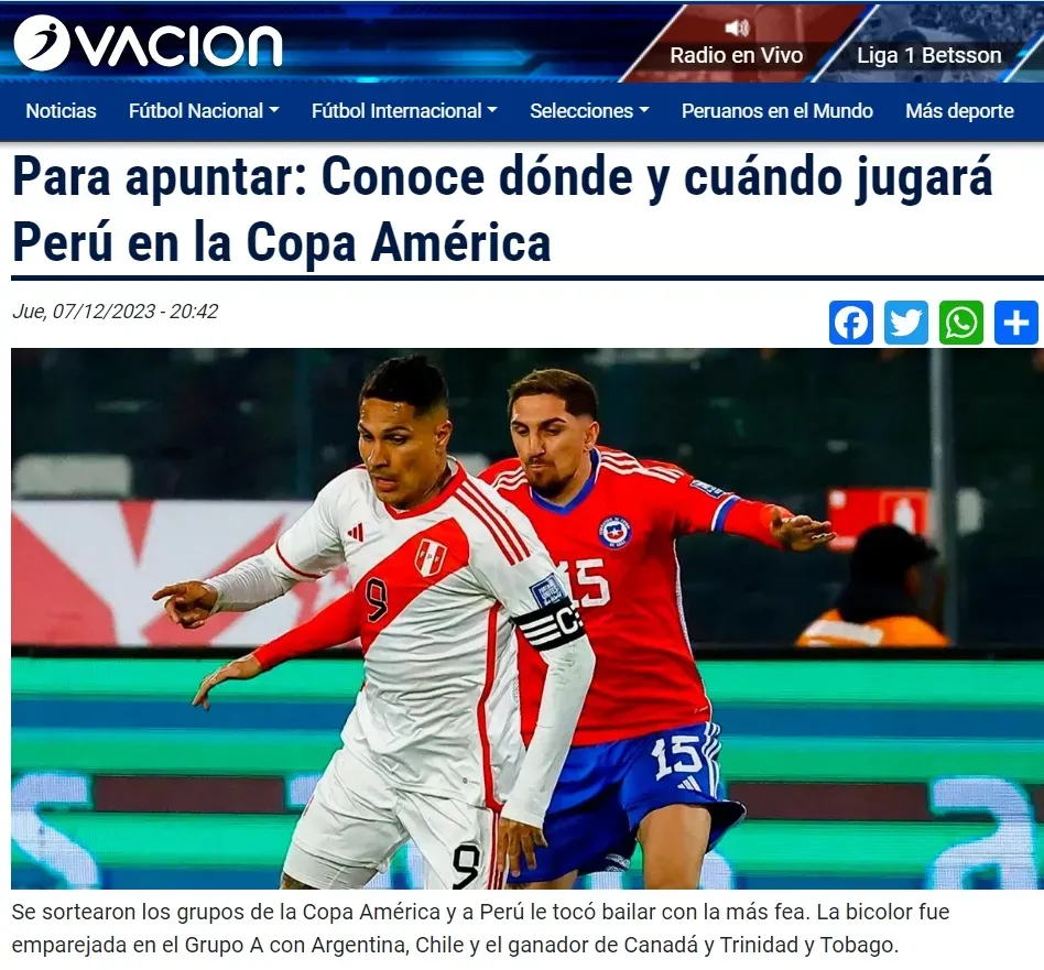 Parte de la prensa de Perú por su grupo en Copa América 2024 (Ovación)