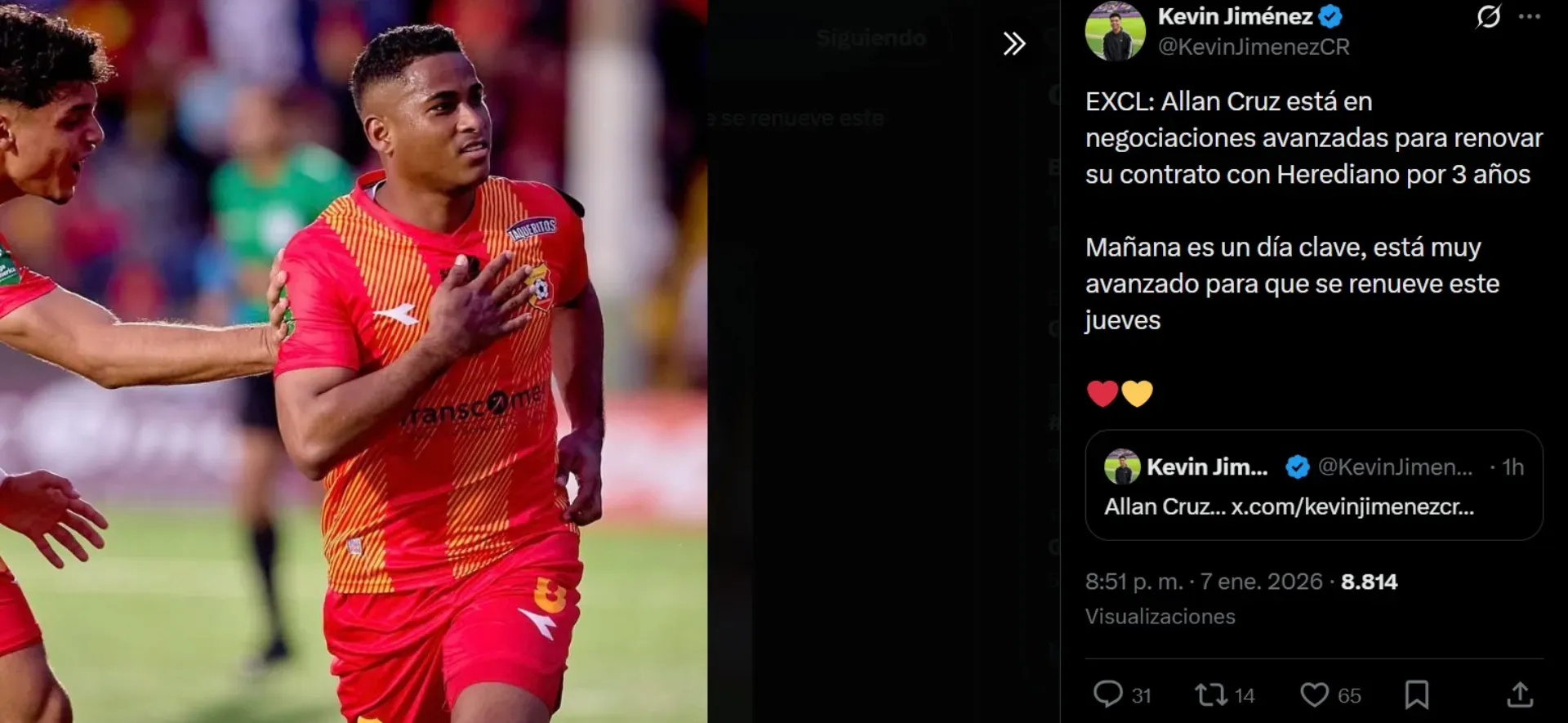 Herediano busca renovar a Allan Cruz.