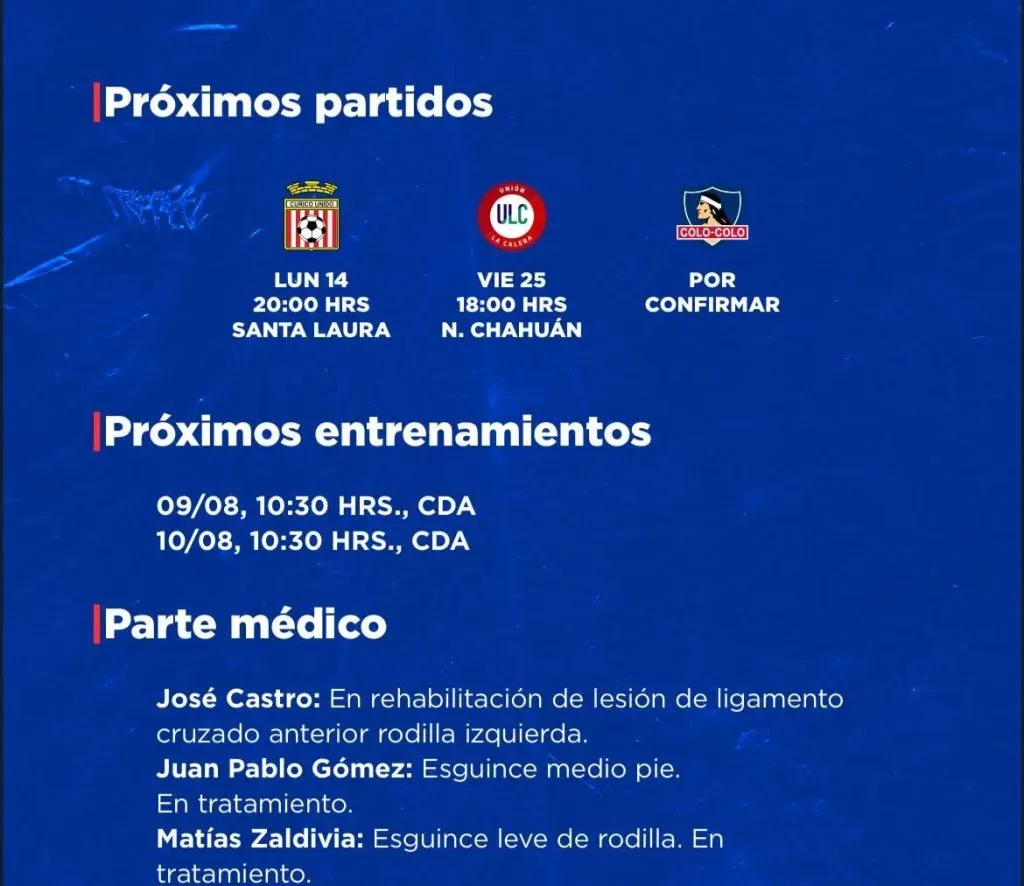 Este era el cronograma de actividades en la U (Club Universidad de Chile)