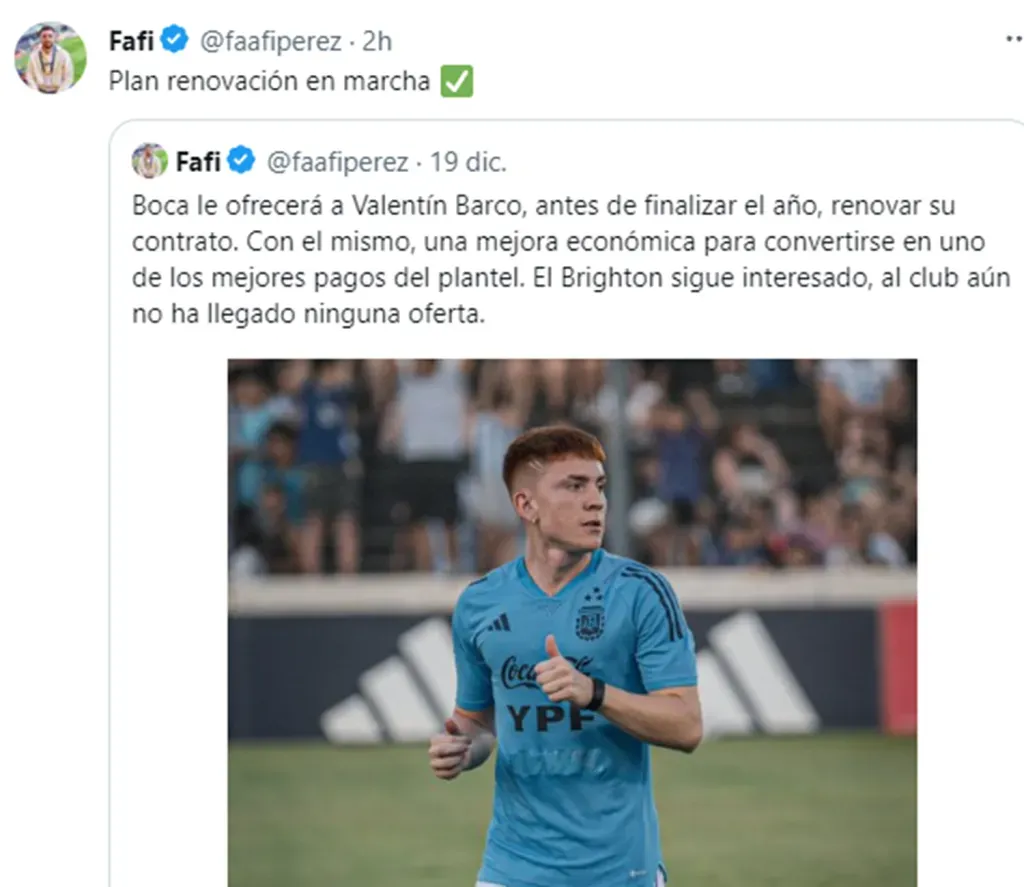 La oferta de Boca ya habría llegado a manos de Barco y su representante.