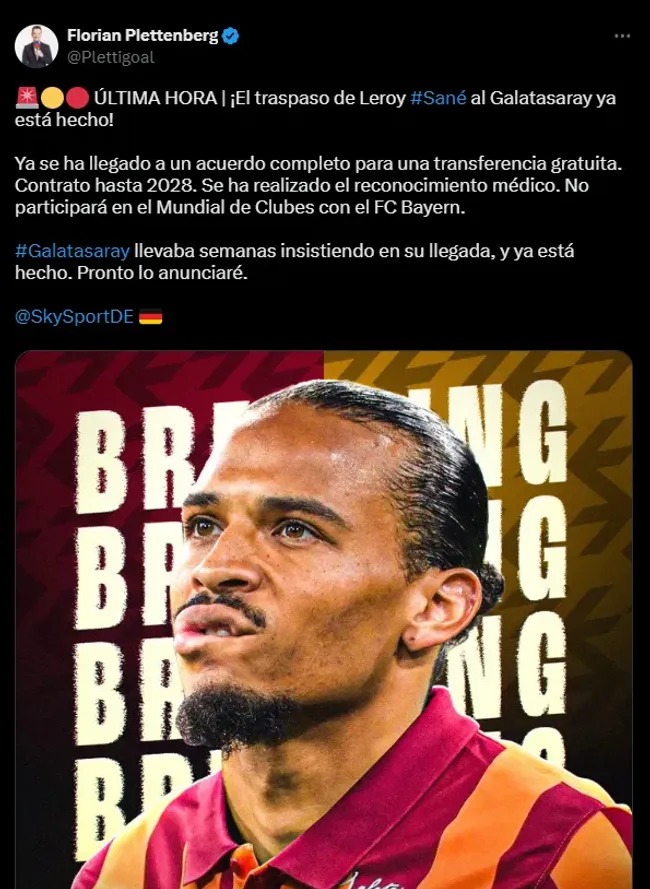 Sané será jugador del Galatasaray.