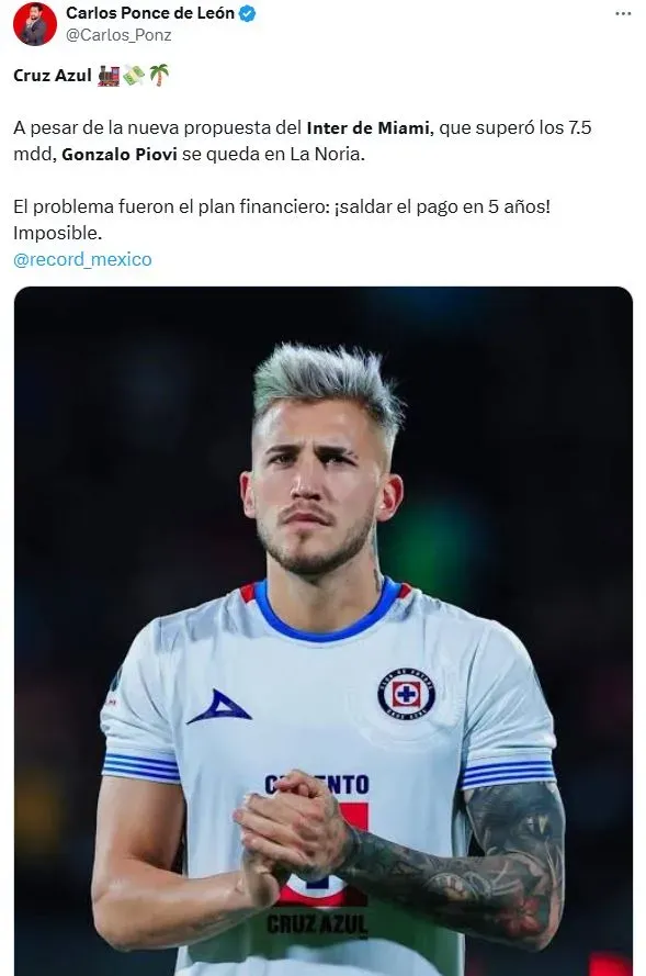 Detalles de la oferta final de Inter Miami que Cruz Azul rechazó (X)