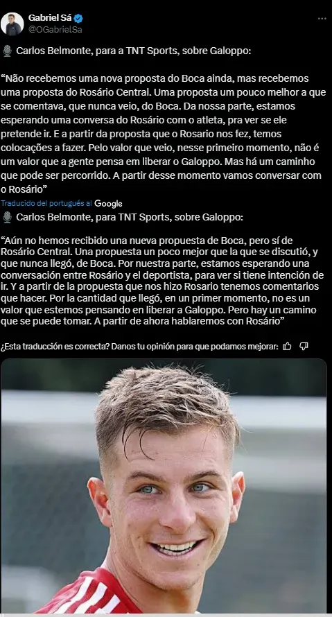 El Director Deportivo de San Pablo, sobre Galoppo.