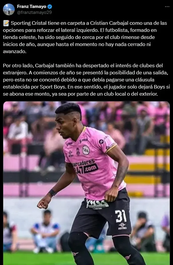 Cristian Carbajal interesa en Sporting Cristal (Foto: X).