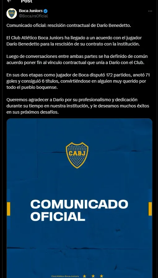 El comunicado de Boca.