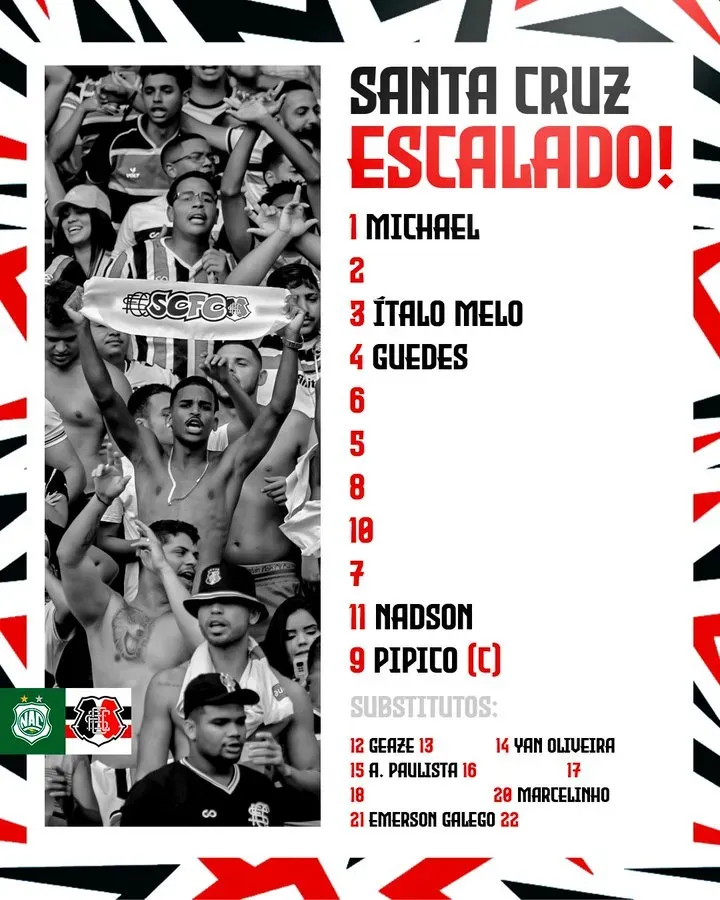 Foto: Reprodução Redes Sociais Oficiais do time do Santa Cruz