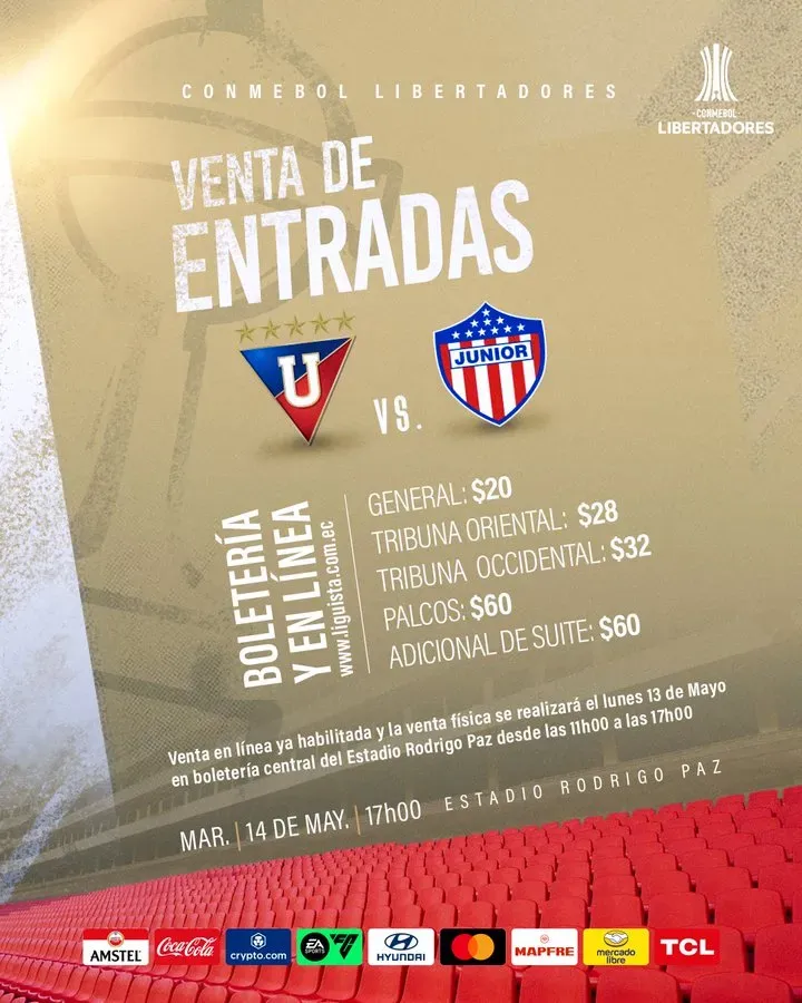 Esto cuestan las entradas para ver a Liga de Quito en la Copa Libertadores. (Foto: @LDU_Oficial)