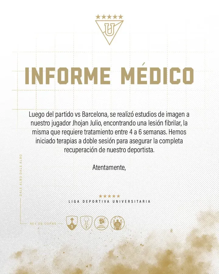 La lesión de Jhojan Julio en Liga de Quito. (Foto: @LDU_Oficial)