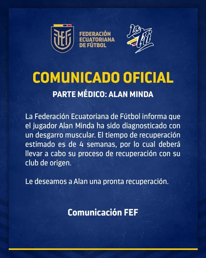 Alan Minda es baja en Ecuador. (Foto: @LaTri)