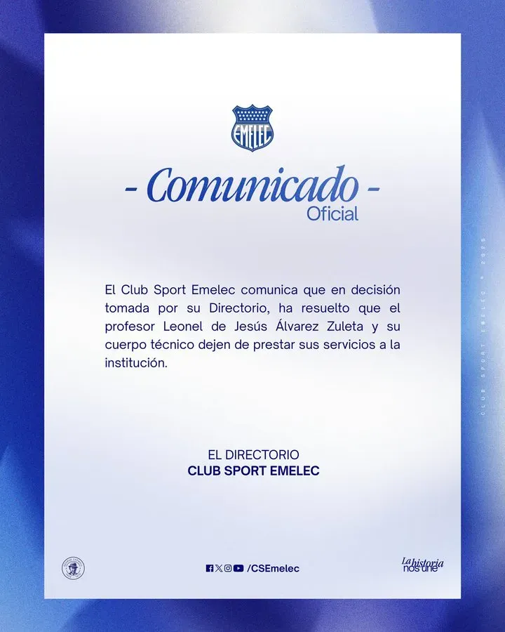 El comunicado de Emelec en redes sociales. (Foto: @CSEmelec)