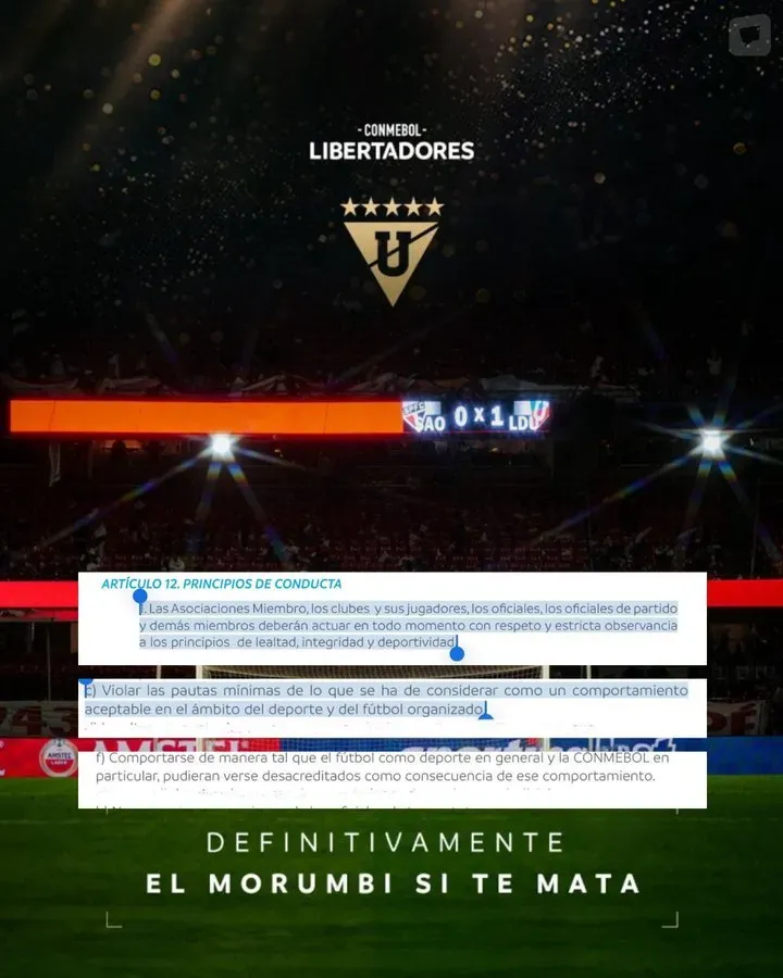 El artículo y publicación polémica de LDU. (Foto: @MrOFFSIDER)