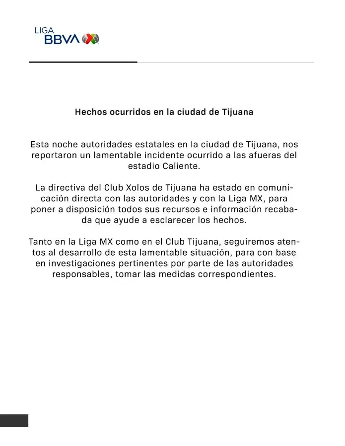 El comunicado de la Liga MX (Fuente: @LigaBBVAMX)