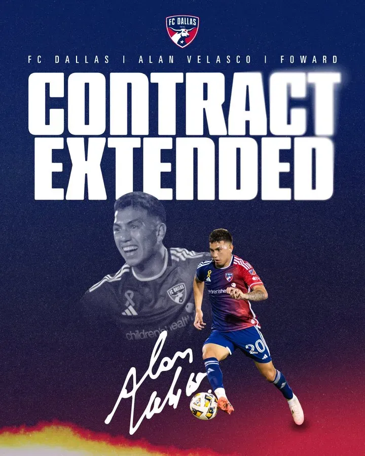 Publicación oficial del FC Dallas sobre la renovación de contrato de Alan Velasco (@FCDallas)