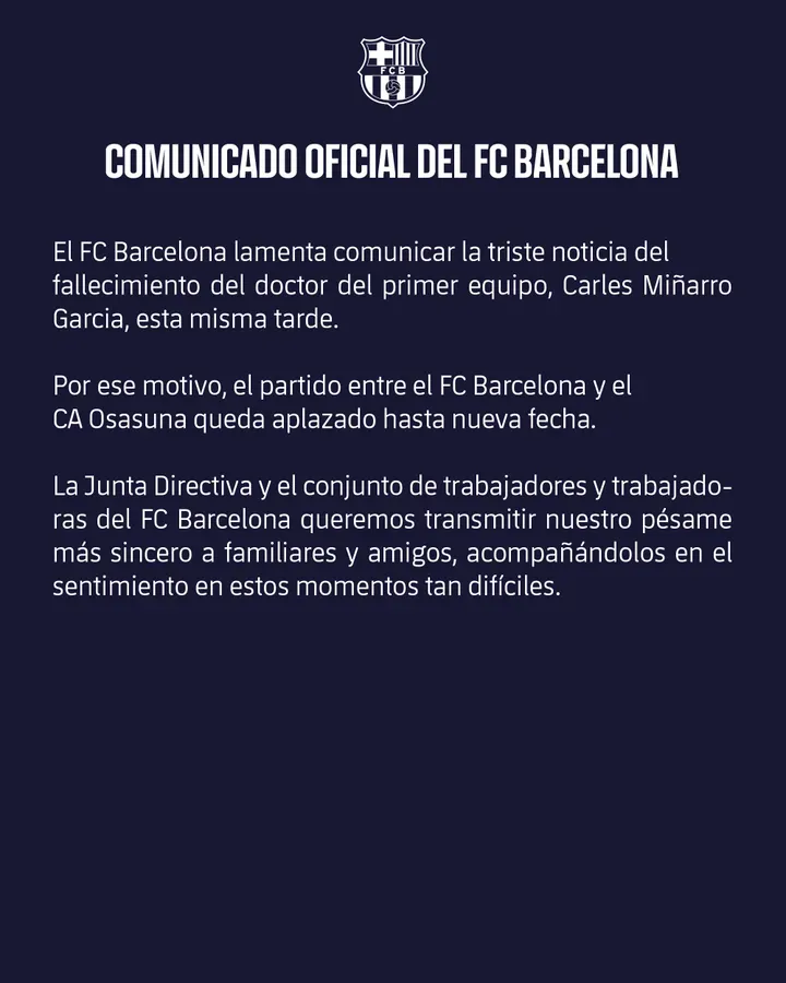 El triste comunicado del Barcelona.
