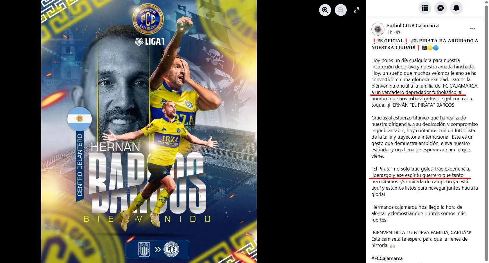 FC Cajamarca presentó a Barcos con indirecta a Guerrero. (Foto: FC Cajamarca)