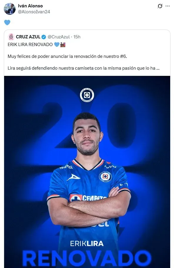 El mensaje Iván Alonso tras oficializarse la renovación de Erik Lira (X)