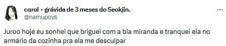 Foto: X/Carol ⋆ grávida de 3 meses do Seokjin