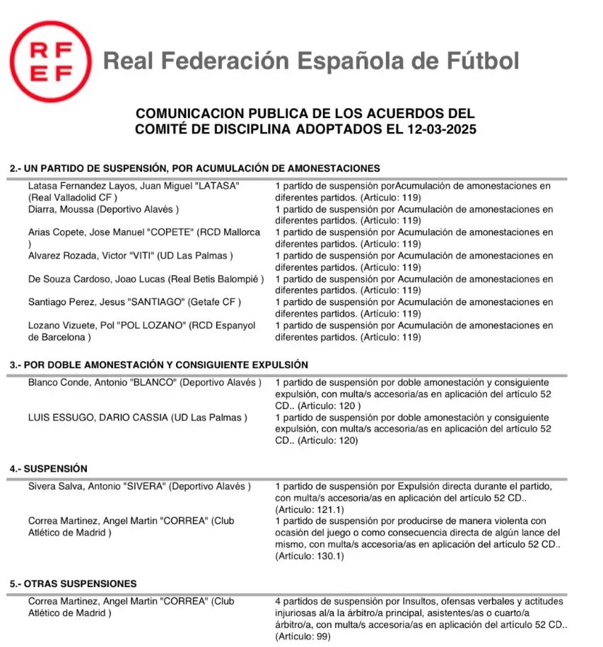 El comunicado de la RFEF.