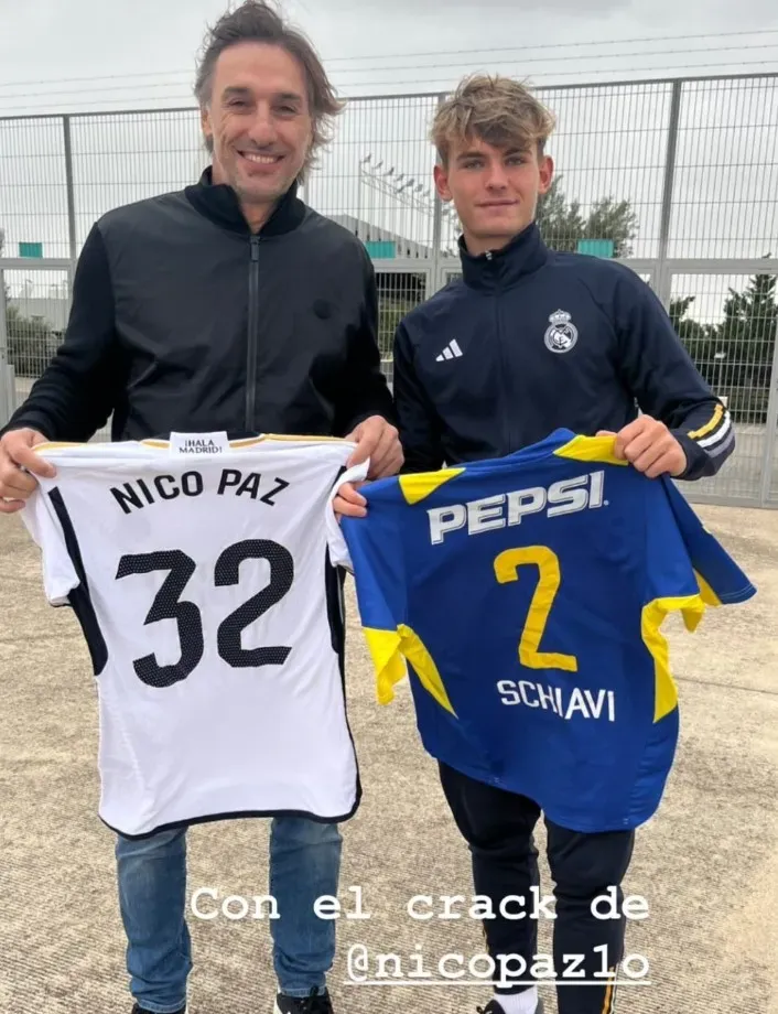 La foto que posteó Schiavi en Instagram junto a Nico Paz, volante del Real Madrid.