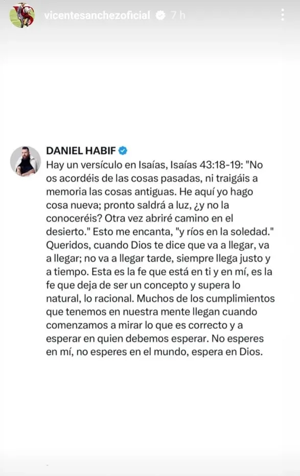 La última storie de Vicente Sánchez. (@vicentesanchezoficial)