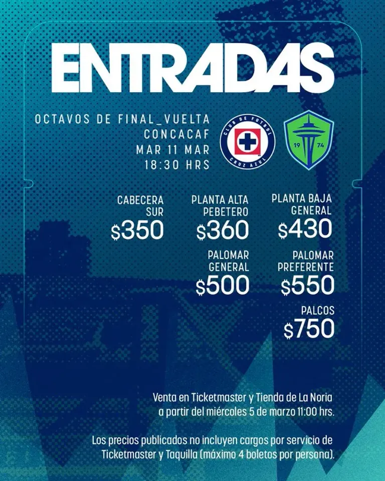 Boletos para Cruz Azul vs. Seattle Sounders: precio en Ticketmaster y por taquilla. Noticias en tiempo real