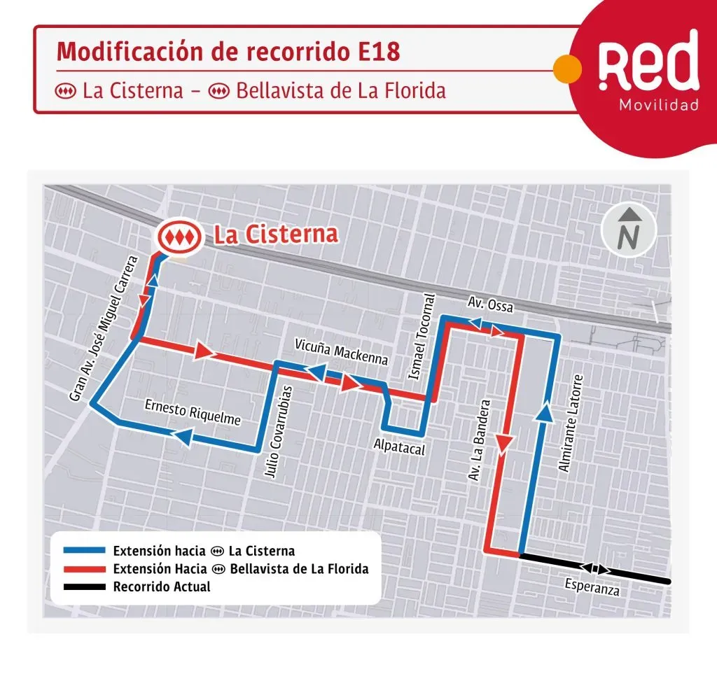 El servicio E18 del extenderá su trazado para llegar a la Estación Intermodal La Cisterna. (Foto: Red movilidad)