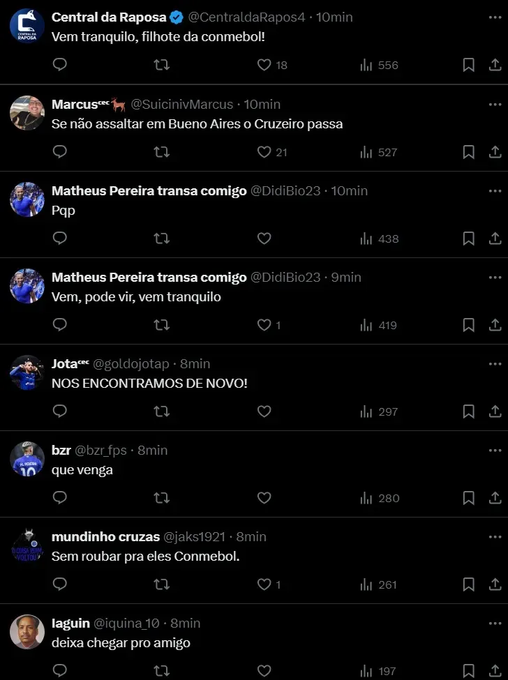 Los picantes comentarios de los hinchas de Cruzeiro contra Boca.