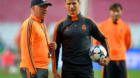 Michael Regan/Getty Images- Ancelotti e CR7 em sua passagem pelo Real Madrid