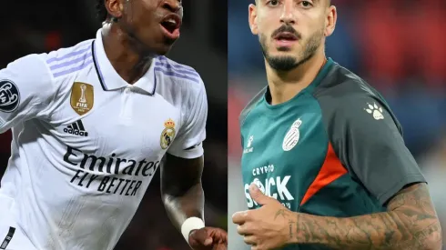 Michael Regan/ Juan Manuel Serrano Arce/ Getty Images- Vinícius Jr. (Real Madrid) e Joselu (Espanyol)