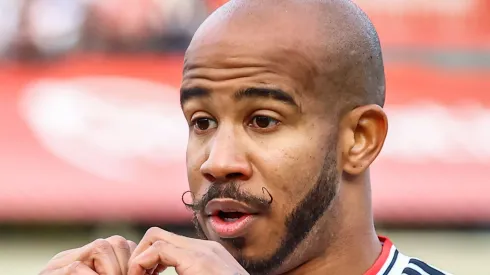 Patrick comemora seu gol durante partida contra o América-MG no estádio Morumbi pelo campeonato Brasileiro A 2022. Foto: Marcello Zambrana/AGIF