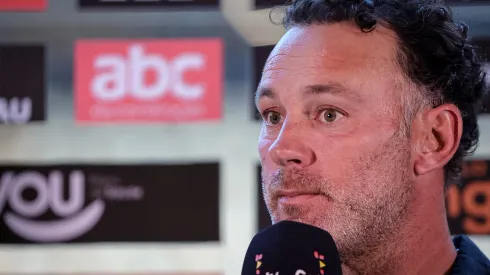 Foto: Pedro Souza / Atlético - Gabriel Milito durante entrevista coletiva de apresentação.