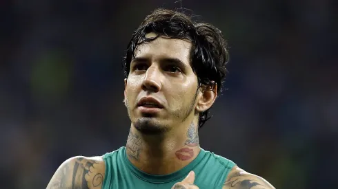 Victor Ramos do Palmeiras comemora vitória durante partida do Campeonato Brasileiro de 2015, na Arena Allianz Parque/ São Paulo.