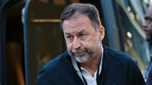 Augusto Melo, presidente do Corinthians durante chegada da equipe para partida contra o São Bernardo no estádio Primeiro de Maio pelo campeonato Paulista 2024.