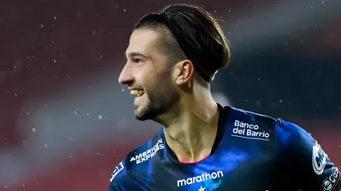 Lautaro Díaz, do Independiente del Valle, comemora após marcar o terceiro gol de seu time durante a partida de volta das quartas de final da Copa CONMEBOL Sudamericana 2022 entre Independiente del Valle e Deportivo Táchira, no Estádio Rodrigo Paz Delgado, em 9 de agosto de 2022, em Quito, Equador. Foto: Franklin Jacome/Getty Images