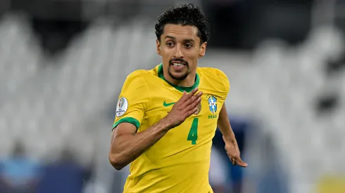 Marquinhos jogador do Brasil durante partida contra o Peru no estádio Engenhão pelo campeonato Copa América 2021. Zagueiro mandou a real sobre a competição.