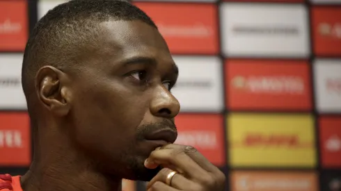 Juan durante coletiva no Flamengo em 2018.