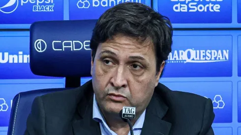 Alberto Guerra presidente do Grêmio durante em coletiva de imprensa realizada no CT Luiz Carvalho.