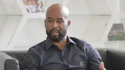 Fabinho Soldado durante entrevista ao Corinthians. Foto: Reprodução Corinthians TV