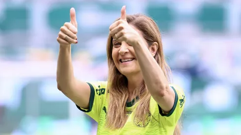 Leila Pereira, presidente do Palmeiras, durante partida contra o Fortaleza, pelo Campeonato Brasileiro.